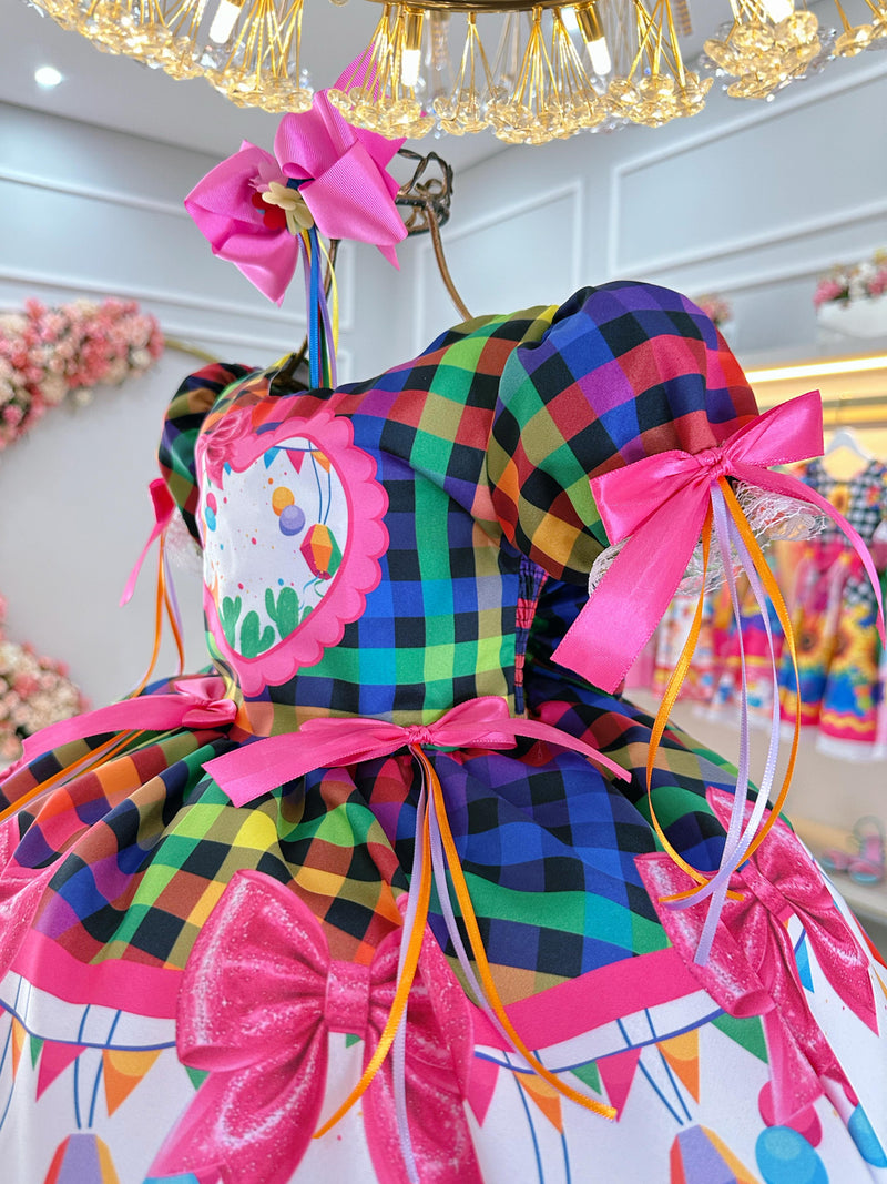 Vestido infantil junino luxo multicolorido