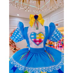 Vestido Junino azul xadrez luxo