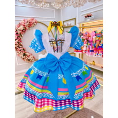 Vestido Junino azul xadrez luxo