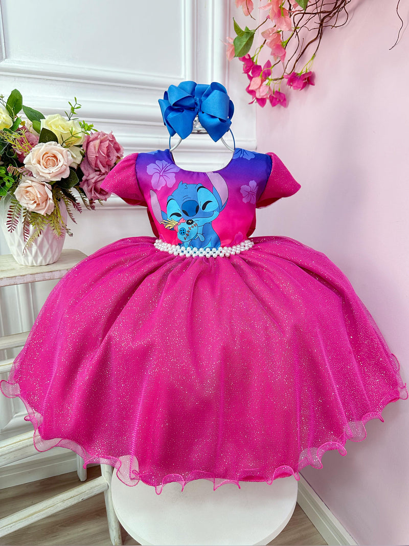 Vestido Infantil da Lilo e Stitch Pink Com Glitter