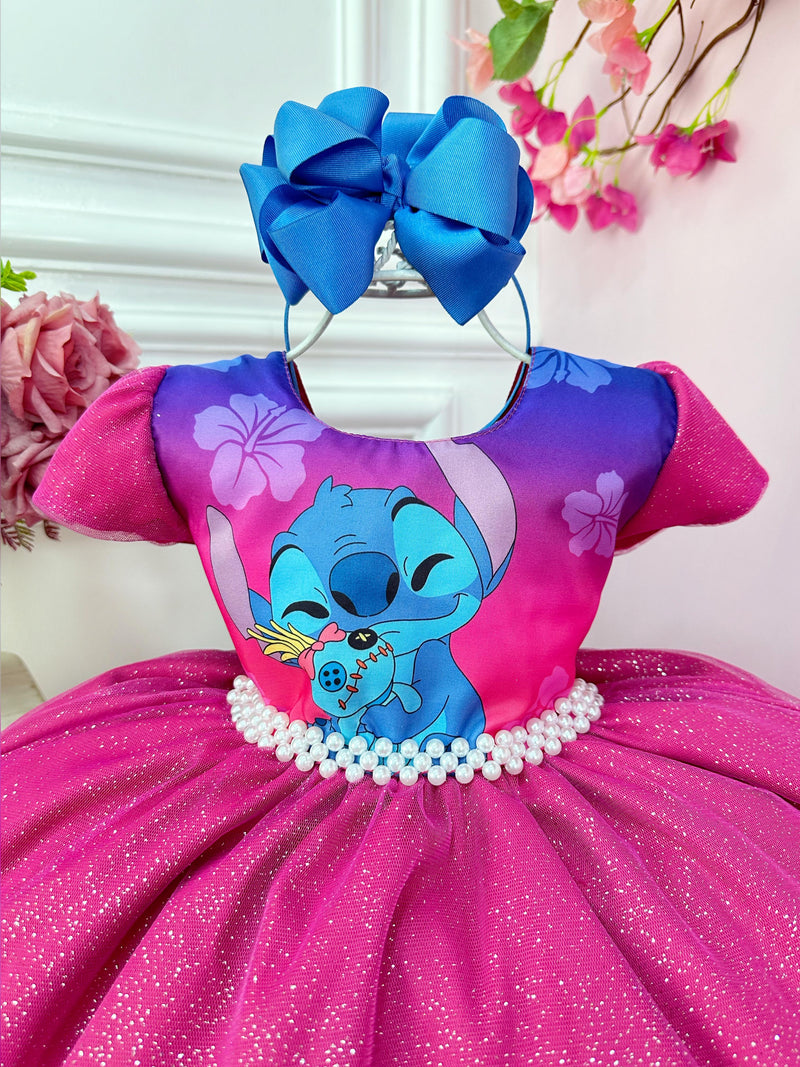 Vestido Infantil da Lilo e Stitch Pink Com Glitter